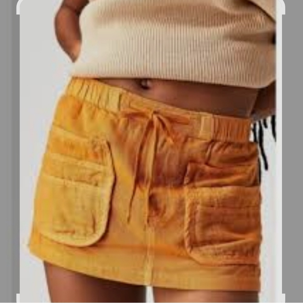 Free People Utility Skort Russet Orange Linen Blend Mini Skirt Shorts XL NEW